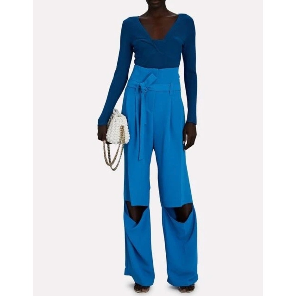 INTERMIX Women's Molly V-Neck Rib Knit Top Blue Womens S Minimalist Casual EUC - Picture 10 of 10